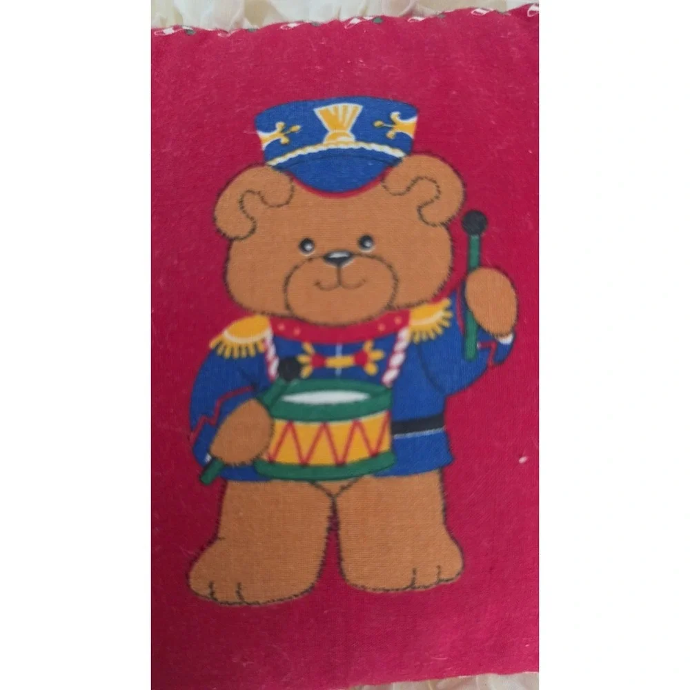 VTG 80's Cranston VIB Christmas Teddy‎ Bear Soldier Ruffled Pillow Cottagecore